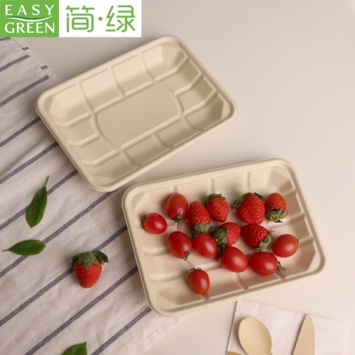 Placa de bandeja de polpa de bagaço verde fácil para salada verde fresca, frutas etc.