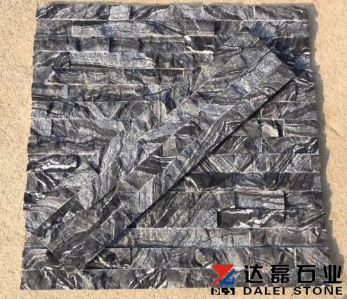 Black ancient wood grain marble sandstone stacked stone wall panel