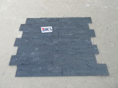 Black quartz stacked stone wall cladding black cultured stone panel