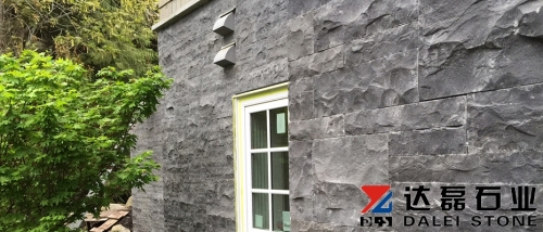 China Zhanjiang mushroom black basalt wall stone with holes cladding wall panel