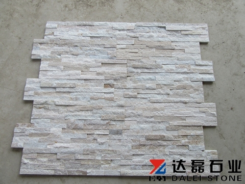 Natural golden white stacked stone quartz glued culture stone panel