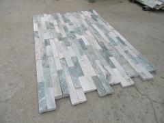 Green white glued cultured stacked stone cladding wall panel