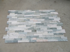 Green white glued cultured stacked stone cladding wall panel