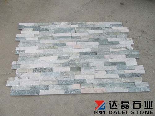 Green white glued cultured stacked stone cladding wall panel