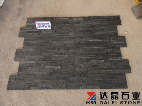 Black quartz stacked stone pine needles glue cultured stone cladding