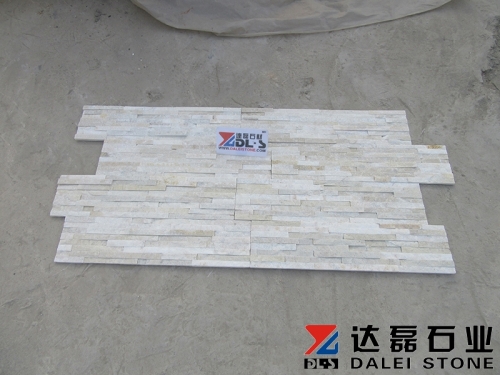 Yellow white quartz stacked stone wall cladding cultured stone decoration