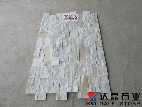 Yellow white quartz stacked cultured stone wall panel glued cultured stone