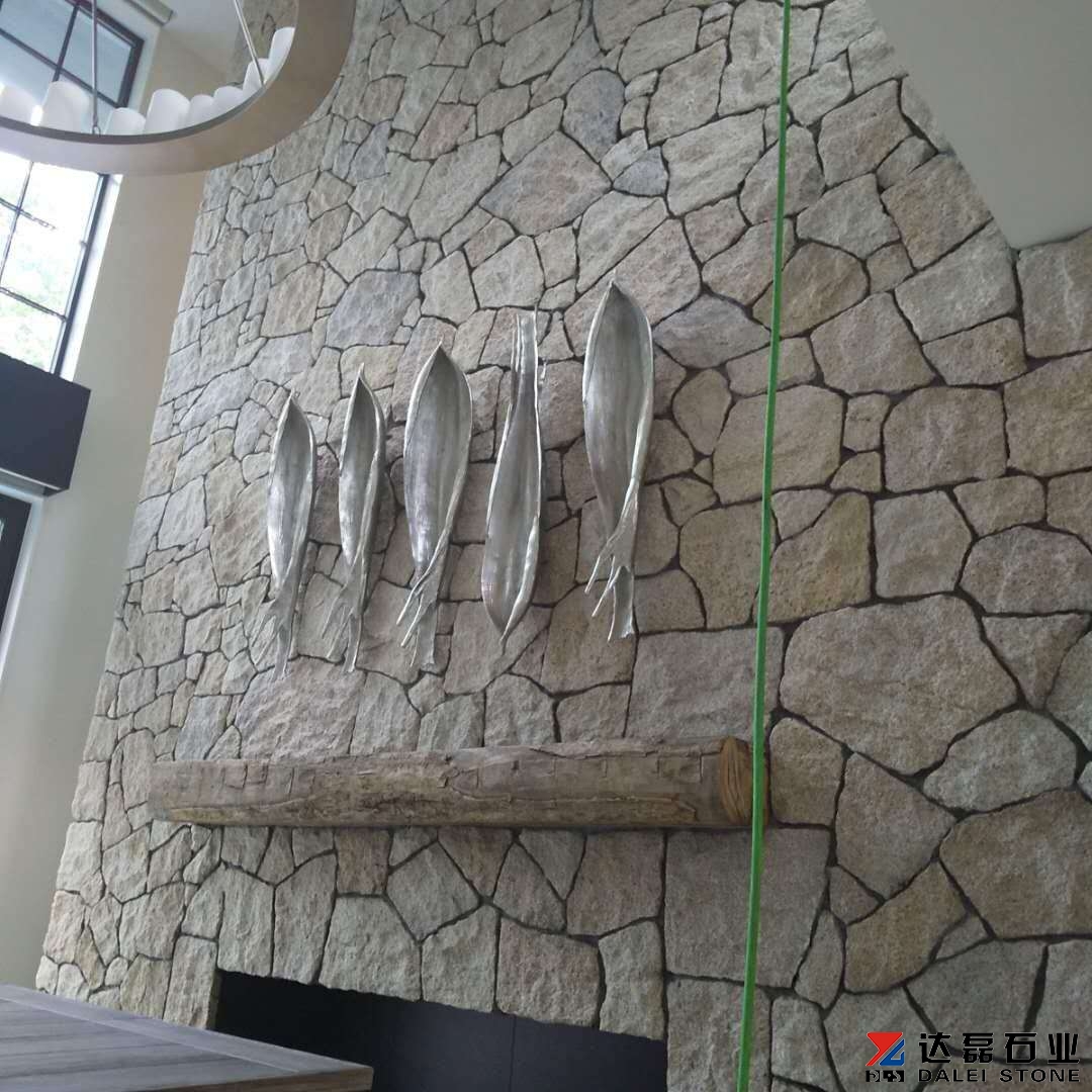 G682 Granite Rusty Yellow Irregular Flagstone Exterior and Interior Wall Cladding Project