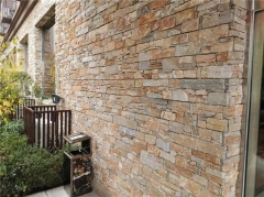 Yellow Wooden Slate Stacked Stone Cement Side Corner Panel Culture Stone Wall Cladding