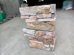 Yellow Wooden Slate Stacked Stone Cement Side Corner Panel Culture Stone Wall Cladding