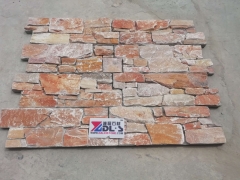 Yellow Wooden Culture Stone Wall Cladding Cement Stacked Stone Panel