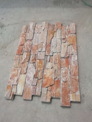 Yellow Wooden Culture Stone Wall Cladding Cement Stacked Stone Panel