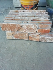 Yellow Wooden Culture Stone Wall Cladding Cement Stacked Stone Panel
