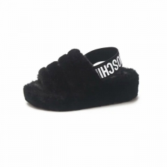 Factory wholesale pvc slides ladies  fur slippers women soft real wool fur slides