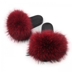 red raccoon fur slides solid color