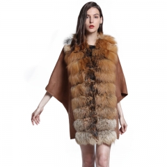 2019 New Fox Fur Cape Women's Long Shawl in Camel