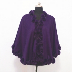 Wholesale Violet Women Fox Fur Trim Shawl