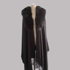Fashion trend ladies luxury faux fur cape with fur collar
