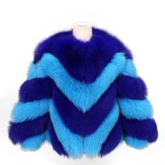 2020 New Muticolor Fox Fur Genuine V Sharp Style Fur Coat