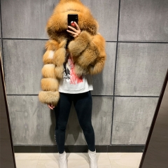 Natural Red Fox Fur Jacket Sliver Cropped Sleeve Fur Jacket