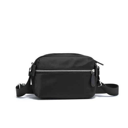 Men's nylon shoulder bag with leather trims