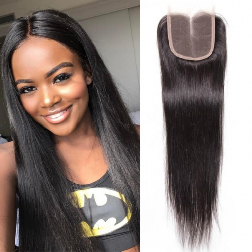 100% Human Hair Natural Color Straight 4x4 Lace Closure with Baby Hair