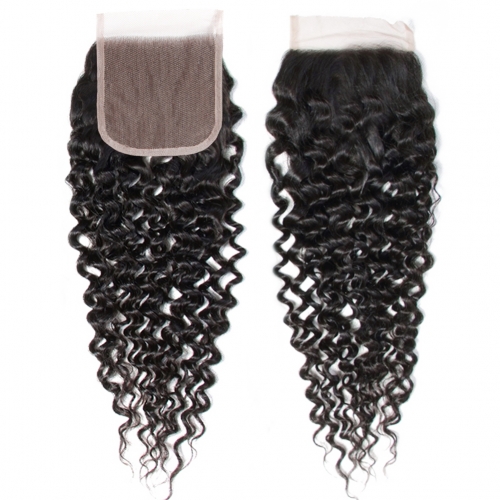 100% Human Hair Natural Color Curly hair 4x4 Lace Closure with Baby Hair