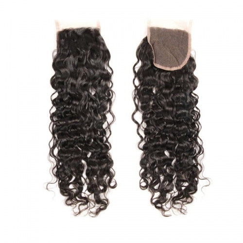 100% Human Hair Natural Color Water wave 4x4 Lace Closure with Baby Hair