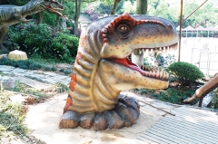 Estatua de cabeza de dinosaurio de fibra de vidrio para parques infantiles