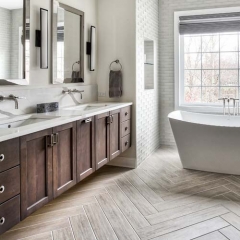 Dark stained cherry wood vanity