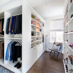 Wood open wardrobe interior design, walk in closet