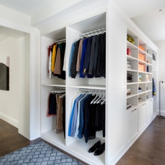 Wood open wardrobe interior design, walk in closet