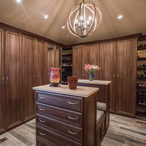 Rustic stained cherry wood casement closet