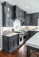 American traditional kitchen cabinet with grey painting and mullion glass door-Allandcabinet