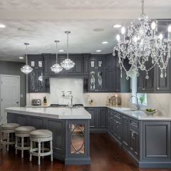 American traditional kitchen cabinet with grey painting and mullion glass door-Allandcabinet