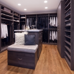 Dark wood grain walk in closet