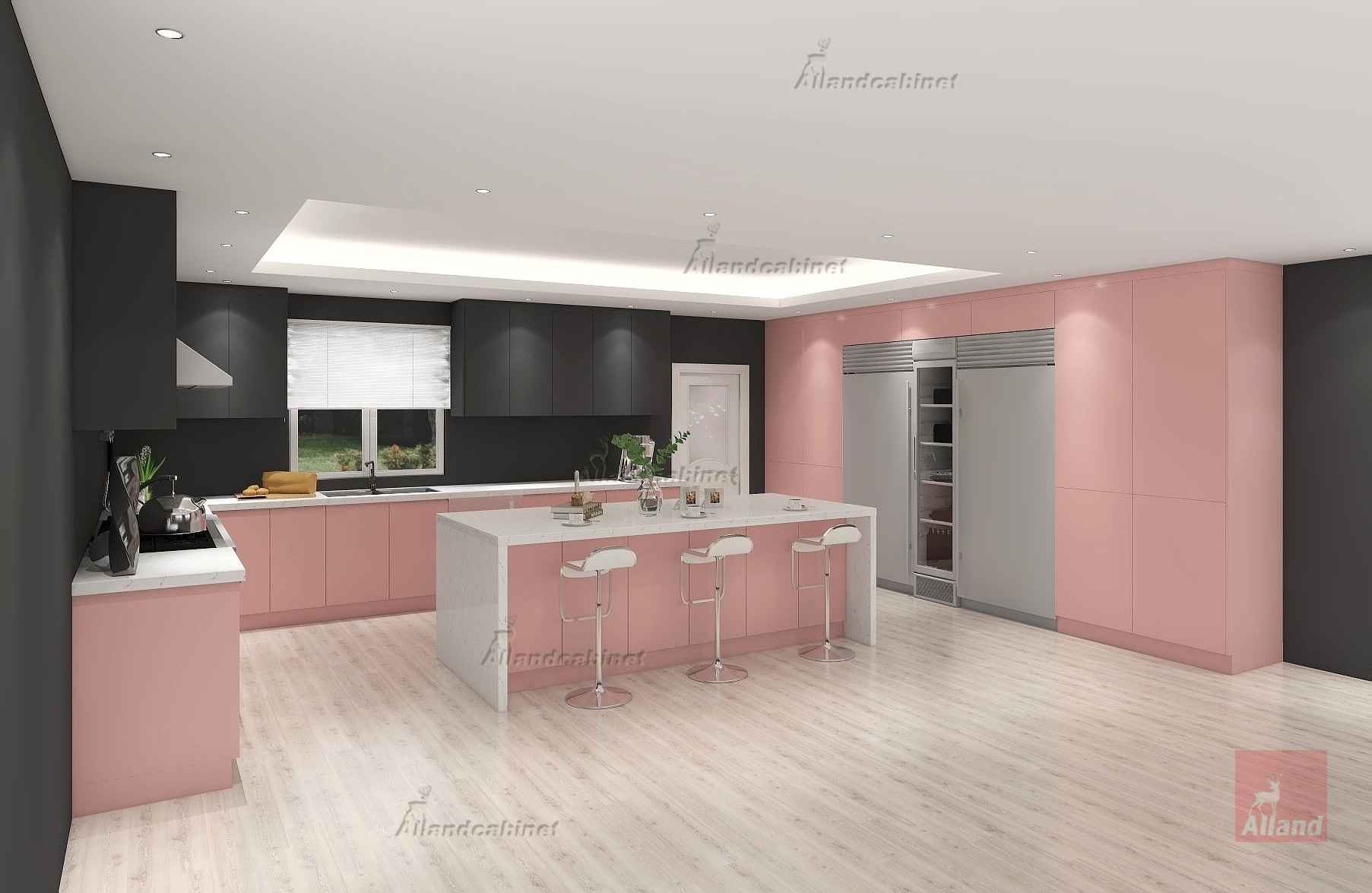 Allandcabinet modern design pink kitchen cabinet