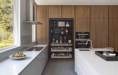 High gloss white lacquer and timber tone kitchen cabinet design-Allandcabinet