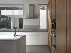 High gloss white lacquer and timber tone kitchen cabinet design-Allandcabinet