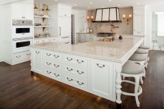 Tansitional white kitchen with gold brass accent and framed insert door-Allandcabinet