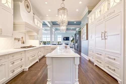 Formal traditional white kitchen with custom hood-Allandcabinet