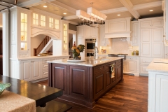 Traditonal framed flush inset door kitchen design with white cabinet and dark cherry island- Allandcabinet