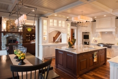 Traditonal framed flush inset door kitchen design with white cabinet and dark cherry island- Allandcabinet