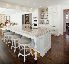 Tansitional white kitchen with gold brass accent and framed insert door-Allandcabinet