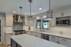 Full overlay framed door shaker kitchen with lovely navy blue island cabinet-Allandcabinet