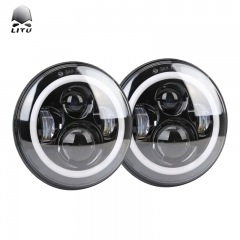 LITU 45W Angle Eyes 12V 7 Inch Round Led Headlight with High Low Beam and DRL for Jeep Offroad