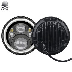 LITU 45W Angle Eyes 12V 7 Inch Round Led Headlight with High Low Beam and DRL for Jeep Offroad