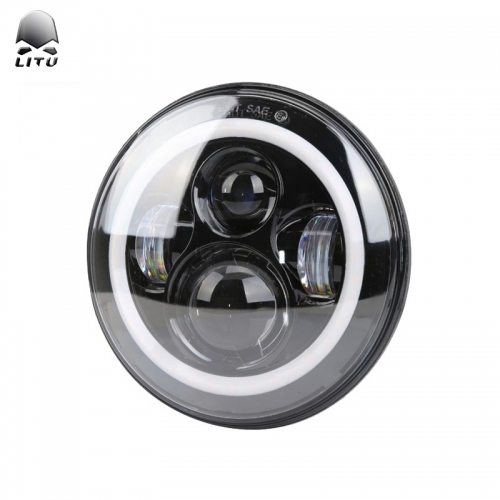 LITU 45W Angle Eyes 12V 7 Inch Round Led Headlight with High Low Beam and DRL for Jeep Offroad