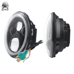 LITU 45W Angle Eyes 12V 7 Inch Round Led Headlight with High Low Beam and DRL for Jeep Offroad