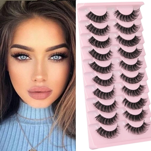 Natural False Eyelashes Mink Lashes Wispy Cat Eye Lashes Fluffy Pack 3D Strip Short Volume Fake Eyelashes 10 Pairs